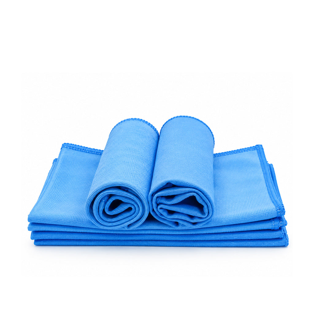 Lavete profesionale pentru sticlă și Soft Velour albastre, prezentate rulate